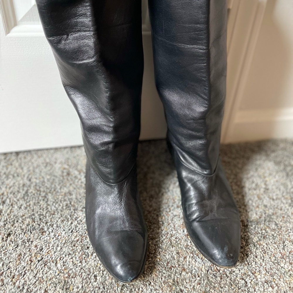 Black leather vintage knee high boots